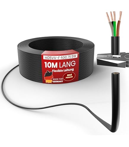 Merriway 2183Y Kabel | 3-adrig, 1,0 Mm², Rund, Weiß | 10 Meter Länge | Für Elektroinstallationen Bis 10A