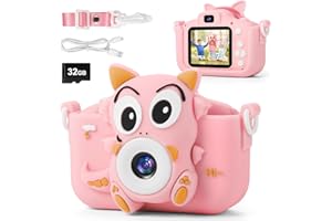Kinderkamera,FIVAVA Fotoapparat Kinder 1080P 2,0-Zoll-Bildschirm Digitalkamera mit 32GB Karte, Weihnachten Geschenke Spielzeug 3-12 Jahre Jungen und Mädchen Rosa Dinosaurier