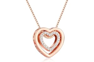 murtoo Women's Necklace Heart Pendant Silver Rose Gold Zirconia I Love You Jewelry Gift Box Valentine's Day