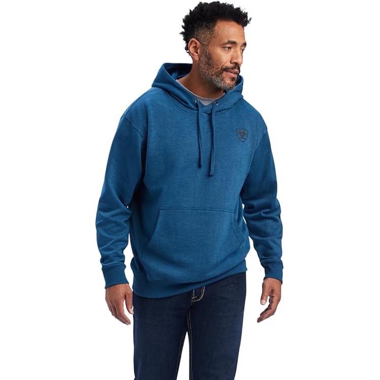 ARIAT Men's Logo Hoodie, Poseidon Heather, Large Big
