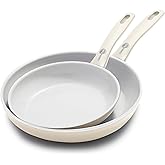 Greenpan Dover Healthy Ceramic Nonstick Frying Pan Set, 8 and 10 Inch, PFAS Free, Dishwasher Safe, Comfort Grip Handle, Cream