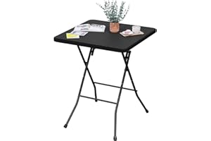 ‎ESITURO eSituro Klapptisch Gartentisch, Beistelltisch Outdoor, klappbarer Balkontisch Campingtisch Bistrotisch, Quadratische Tischplatte in Rattanoptik, Schwarz, 61x73x61 cm