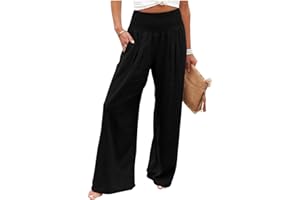 TOFOTL Pantalon Lin Femme Chic Elegant Fluide Taille Haute Ete Large Elastique Jogging Travail Pas Cher Mode Pantalon