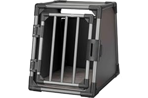 TRIXIE Hunde-Transportbox, Aluminium, S: 48 x 56 x 61 cm, grafit, inklusive rutschfester Liegematte, extra stabil, sicher, geräuscharm, Klettleisten am Boden, Sicherheitsverschluss - 39335