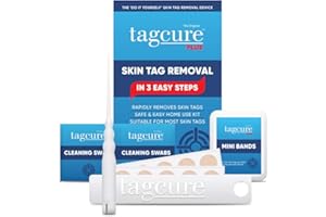Tagcure Skin Tags Remover Kit for Easy Wart, Mole & Skin Tag Removal at Home - includes x10 Tag Bands x10 Cleaning Swabs & x10 Plasters to Cover Tag Area (0.5cm or Larger)