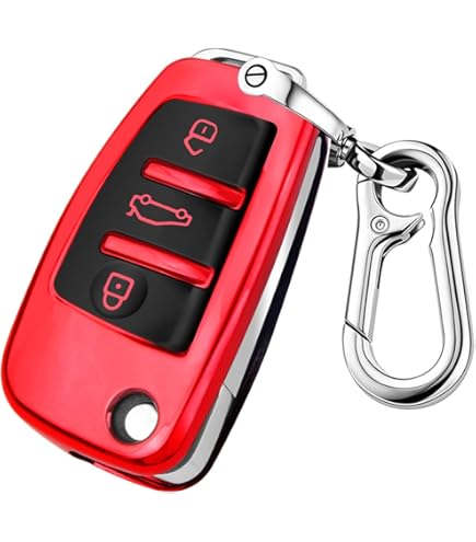 HIBEYO Smart Car Key Case Fits for Audi Protective Case, Key Cover, Cover for A1, A3, A4, A6, Q3, Q5, Q7, S3, R8, TT Seat 3 Keys, Key Box, Key Chain, Leather