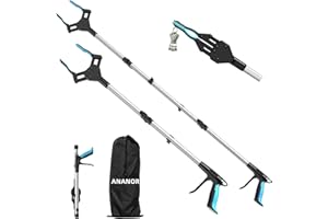 ANANOR 2 sztuki 112 cm i 86 cm składany chwytak dla seniorów, ulepszona szeroka szczęka z obrotową głowicą 360° i 2 torby do przechowywania, magnetycznym chwytak do śmieci, Narzędzia do przedłużania ramion