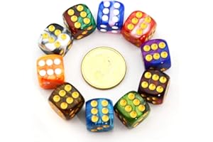 SmartDealsPro 10-Pack D6 Six Sided 16mm Transparent Dice Die for DND, MTG, RPG, Tenzi, Yahtze, Bunco, Table Borad Games, Math Teaching (Color 3)