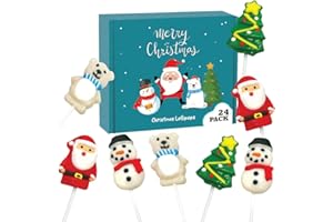 RBBZ PARTY Świąteczne lizaki - świąteczne przyssawki - 24 pojedynczo pakowane luzem - Świąteczny pakiet odmian cukierków - Święty Mikołaj, choinka, bałwan, niedźwiedź polarny - Nadziewarki do pończoch - Torby na