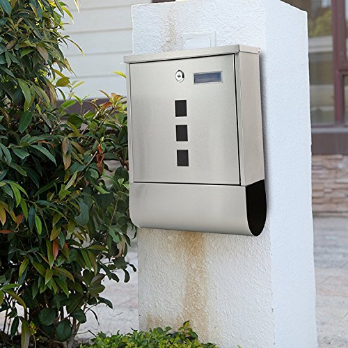 Preisvergleich Produktbild Bobotogo Briefkästen wasserdicht 4 Schlüsseln A4 Einwurf EdelStahl mit Zeitungsrolle Namensschild Sichtfenster rostfrei Postkasten