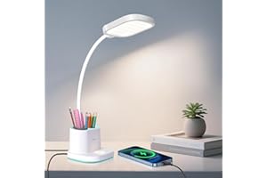 Hacevida Lámpara de Escritorio Recargable - 2400mAh, 3 Niveles de Brillo, Ajuste Flexible de 360°, Portabolígrafos y Luz Nocturna, Flexo Led Escritorio para Niños, Dormitorio, Estudio, Lectura
