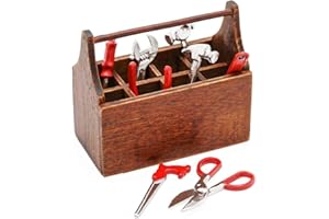 Odoria 1/12 Miniature Wooden Tool Box with Tools 8 Pieces Dollhouse Accessories