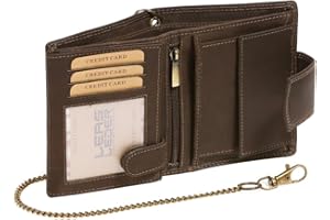 Leas Mcl Biker Portfel dla mężczyzn i kobiet z łańcuszkiem i zamknięciem w stylu vintage (w tym pudełko prezentowe), prawdziwa skóra, brązowy, br?zowy, 12x10cm