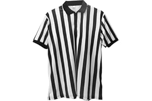 DAMOHONY Mens Official Umpire Jersey Stripe Overturned Collar Ref Uniform Referee Shirt for Basketball Football Soccer