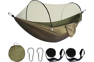 USHOP Hamac de Camping,Hamac d'extérieur avec moustiquaire,Hamacs de Voyage Ultra-Léger 260 × 140 cm,Nylon de Parachute Respirant à séchage Rapide,Charge maximale de 250 kg,Adapté au Jardin,Camping