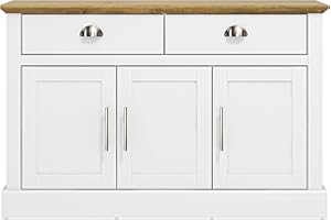 Galano Sufy 3 Door 2 Drawer Sideboard - Storage Cabinet with 3 Doors and 2 Drawers - Living Room & Hallway Storage Unit - 39.5 x 112.8 x 74.1 cm - White