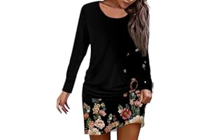 SHE.WHITE Damen Langarm Kleid Elegant Frauen Locker Kariert Drucken Rundhals Lange Ärmel Mini Kleid Casual Gefälschtes Zweiteiliges Pulloverkleid Herbst Winter Sweatkleid Minikleider Pullikleid Freizeitkleid