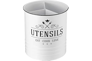 Cabilock Uchwyt na przybory kuchenne, pojemnik na przybory kuchenne, duży, stabilny blat roboczy, ze zdejmowanymi przegródkami do łatwego czyszczenia (biały)