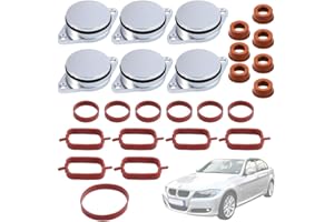 Twowinds - Kit Anular Mariposas Colector Admisión (32mm) Compatible con BMW E39 E46 E60 E61 E63 E64 E67 E81 E82 E88 E90 E91 E92 E93 X3 E83 X5 E53 E87 X5 E70 X6 E71 - 6 Cilindros (6 tapones, 20 Juntas)