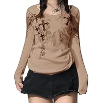 Women Harajuku Long Sleeve Shirt Y2K Skull Print Tops Long