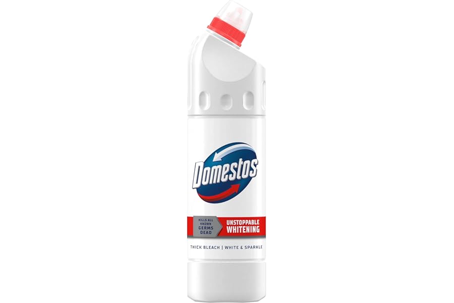 Domestos White & Sparkle Thick Bleach disinfectant that eliminates 99.99% of bacteria and viruses* unstoppable whitening powe