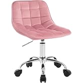 WOLTU Office Chair, Swivel Dressing Table, Velvet, Pink | Ergonomic Desk Chair with Backrest, Low Stool with Height Adjustabl