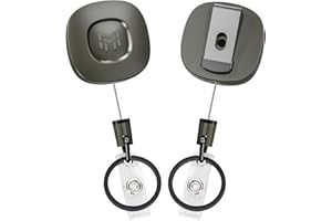 MNGARISTA Lot de 2 porte-clés rétractable en métal robuste avec clip de ceinture, rétractation de 226,8 g, câble en acier de 80 cm, enrouleur de porte-badge en alliage de zinc, (gris foncé)