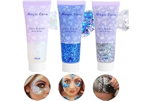 LASSUZIE Gel Paillettes Visage,Paillette Cheveux Visage,Maquillage Paillette Paillettes Corps,Sequins Glitter pour Cosmétique Visage Lèvres Ongles Festival Fête Maquillage Décoration 3 Couleurs (A)