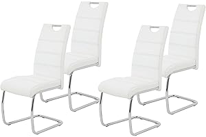 ‎HELA TISCHE Hela Tische 4er Set Schwingstuhl, Küchenstuhl Flora, Kunstleder Weiß, Griffmulde, Metallgestell verchromt, 42x57x98 cm