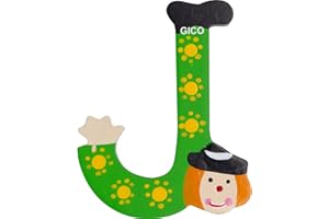 GICO Letras de madera para habitación de los niños, decoración grande para la puerta, payasos divertidos, A-Z, altura aprox. 9 cm, letra de madera 7361 (J)