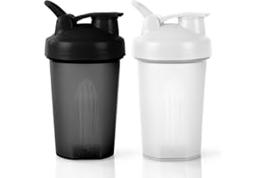 AOGOE 2 PCS Protein Shaker 400ml, Proteína Shaker a Prueba de Fugas con Bola Mezcladora, Botella Mezcladora de Batidos de Proteínas, Taza para Batidos de Proteínas para Fitness (Negro + Blanco)