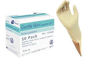 Meditrade Gentle Skin Superior OP Surgical Gloves - Latex, Powder Free, Sterile, Disposable - PPE for Surgery and Medical Exam - Natural - Size 8-50 Pairs
