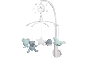 BO BABY'S ONLY Baby's Only - Giostrina musicale per bebè - Con figure lavorate a maglia - Carillon con musica - Giostrina per bebè con musica - Per maschietti e femminucce - Stonegreen/Mint/White