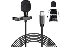 Fyvadio Microfono Lavalier USB C, 2 Metri Microfono Clip-on Lapel Utility di Tipo C, Microfono a Condensatore Omnidirezionale per Telefono, Laptop e Dispositivi Type-C