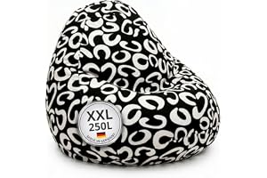 SMOOTHY® Beany XXL Sittsäck 250L – Bomull, Tvättbart Överdrag | Giant beanbag för barn och vuxna – svart/vit design, EPS-fyllning, avtagbart bomullsöverdrag, Made in Germany