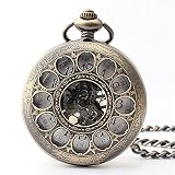 Easy Go Shopping Kreative höhlte Retro mechanische Taschenuhr Bronze Unisex Blume Geschnitzte Taschenuhr mit Kette