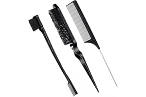 TSLRSA 3 Pièces brosse plaquante cheveux Brosse Taquine Brosse et Peigne à Bords Brosse à Cheveux en Poils Peigne Taquiner Peignes de Toilettage Peigne à Queue de Rat Robuste pour Femmes Bébés Enfants (noir)