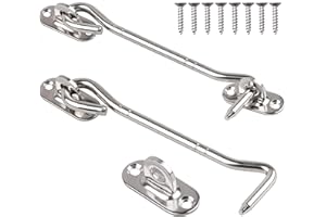 Tahbarshi 2 Pieces Crochet Porte, Crochet de Cabine Oeil Porte Loquet en Acier Inoxydable with Vis Crochet Fermeture Porte - Noir/Argent (4/6/8 Inch) (Silver, 6 Inches)