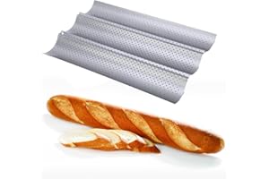 katmerio Teglia da forno per baguette (38 x 24,5 cm) per 3 baguette con 3 cavità, panini forati, accessori per la cottura del pane, stampo antiaderente in metallo