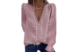 Coloody Blusa con Cuello en V para Mujer Camisa de Encaje Manga Corta Túnica de Color Sólido Tops