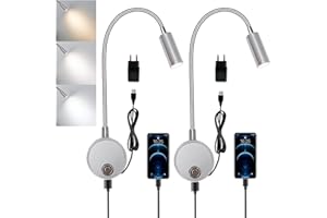 ‎YNDD 2 Stück Leselampe Wandmontage Dimmbar, Wandleuchte Bettlampe mit Touch Schalter und USB Ladeanschluss 360° Flexible Schwanenhals Lampe 3W LED Leseleuchte Wand Bettlampe für Schlafzimmer mit EU-Adapter
