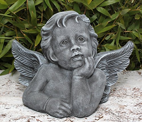 Steinfigur Engel groß - Schiefergrau, Figur Deko Grabschmuck Garten Putte