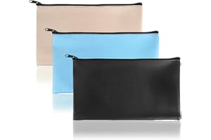 SXCCNW Geldbeutel Bank Taschen, 3 Stück Banktasche, Bankmappe PU Banktasche A5 Dokumente Geldmappe Banktasche mit Reißverschluss 27 x 15 cm für Schule Haushalt Geschäftlich