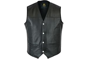 LESA COLLECTION Mens Black Leather Waistcoat Motorcycle Biker Vest Eagle Embose