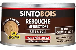 SINTOBOIS - Rebouche Petits Trous - Pâte à Bois - Prêt à l'Emploi - Sec en 2h - Formule Solvantée - Intérieur et Extérieur - Ne se Rétracte pas - Chêne Foncé - Technique Professionnelle - 250 g
