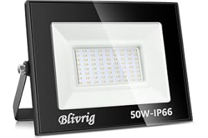 ‎BLIVRIG Blivrig LED Strahler Außen 50W Kaltweiss 6500K, Scheinwerfer Aussen, Superhell 5000LM Fluter, Aussenstrahler IP66 Wasserdicht, Kalteweiß Flutlicht für Garten, Garage, Holf, Patio
