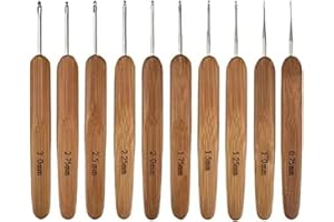 SERLIUM Agujas Ganchillo, 10 Piezas De Gancho De Ganchillo Portátil, Práctico, Ergonómico, Mango De Madera, Herramientas De Tejer Con Aguja De Ganchillo De Metal