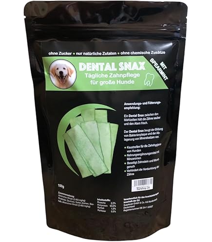 DENTAL SNAX Kaustreifen Für Große Hunde – 150g, Mit Spearmint Für Frischen Atem & Zahnpflege