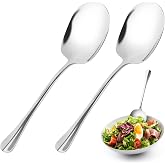 2 x 304 Stainless Steel Serving Spoons with Long Non-Slip Handle | Heavy Duty Utensils for Sauces, Stews, Desserts, Cooking,