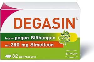 ‎DEGASIN DEGASIN Intens - hochdosiertes Präparat mit 280 mg Simeticon - lindert Blähungen, Magen-Darm-Probleme sowie Völlegefühl - 1 x 32 Weichkapseln